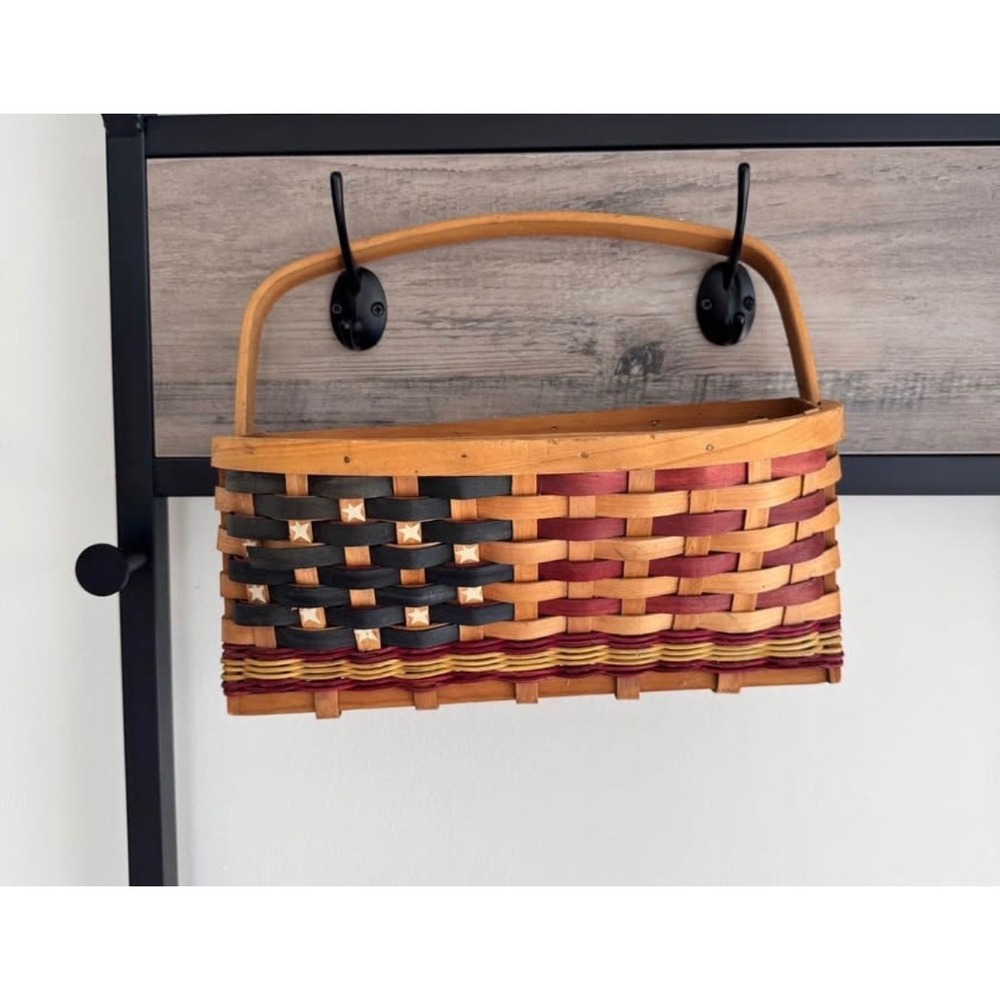 Patriotic American Flag Woven Wall Basket Rustic Americana Wood Splint 9 Inch